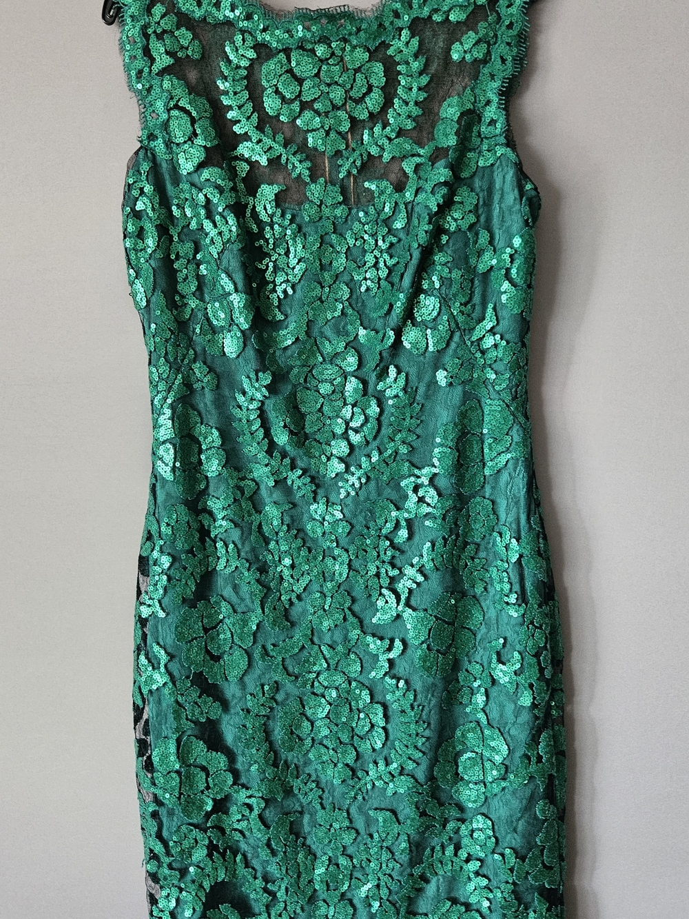 Tadashi Shoji Emerald Green Sequin Lace Midi Dress